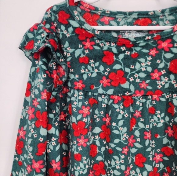 Cat & Jack NWT Velour Floral Night Gown Pajamas Long Sleeve Ruffles Girl's - Picture 2 of 6